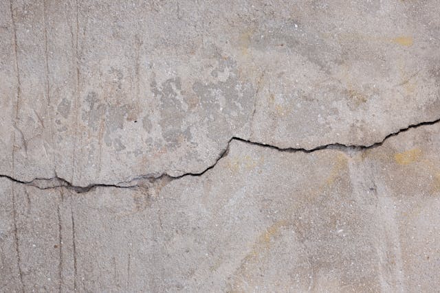 une fissures sur un mur gris en ciment, Fissures murs