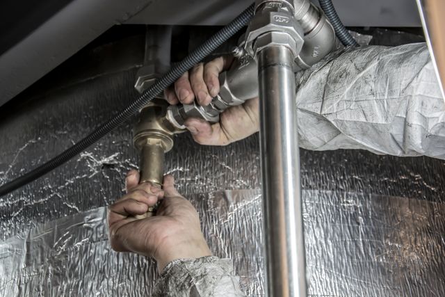des mains de plombier en train de serrer des tuyaux, rénover système de canalisation